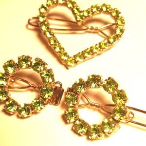 Green Crystal Embellished Hair Barrettes Bundle